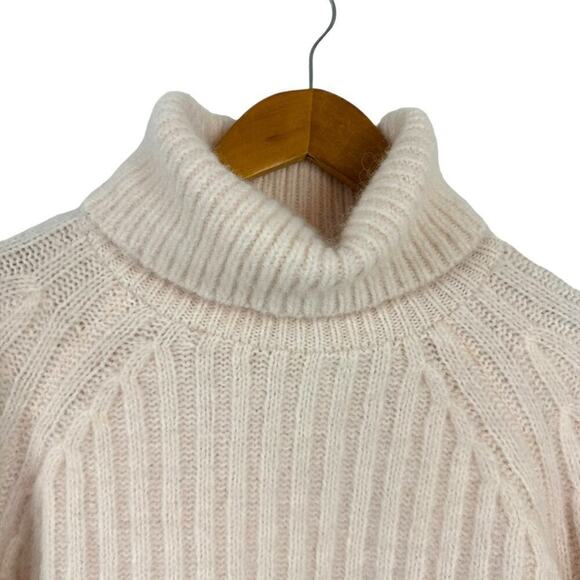 Zara Cream Light Pink Wool Alpaca Blend Ribbed Knit Turtleneck Sweater Medium - Picture 3 of 16